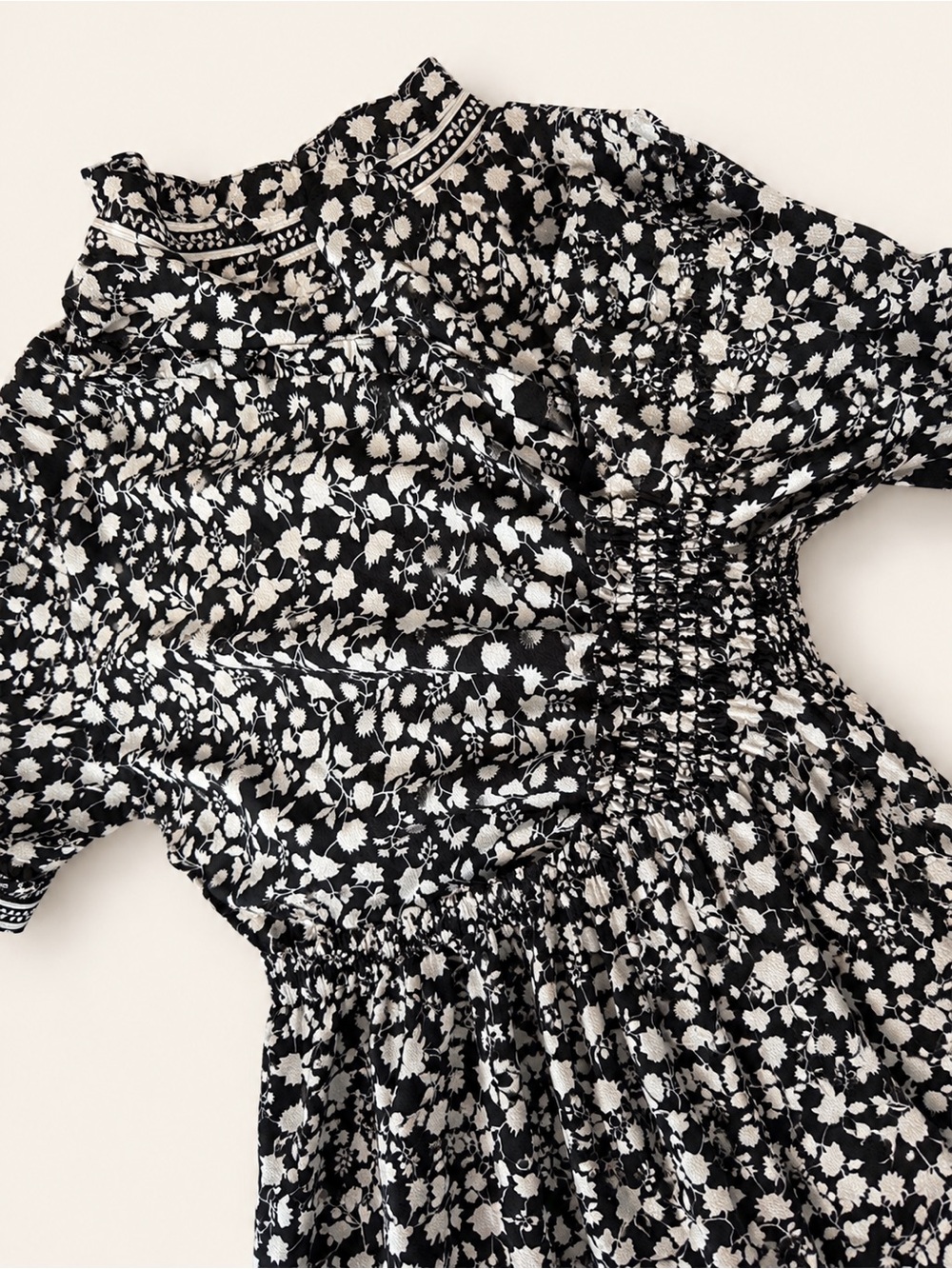 Max Studio Floral L Maxi Dress Black Prairie Cottage Fairy Whimsigoth S/S Empire - Picture 6 of 12